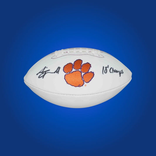 AJ Terrell signed Clemson Tigers white logo football, collectible football for dedicated Tigers fans and sports collectors.