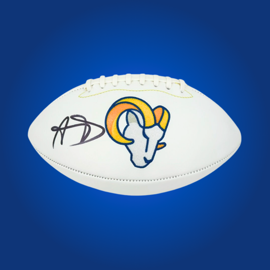 Aaron Donald signed Los Angeles Rams logo football, with his authentic signature, a valuable Rams collectible.