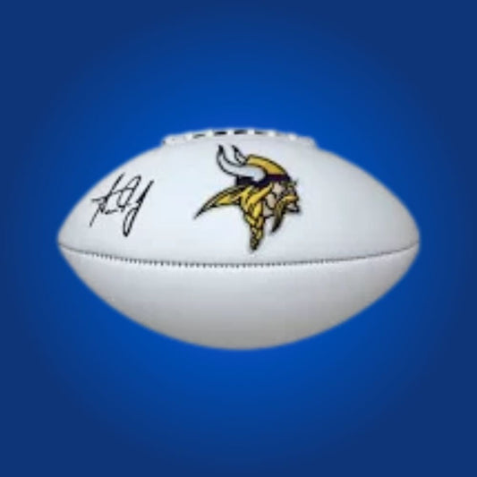Aaron Jones signed Minnesota Vikings logo football, a unique piece for Vikings fans and NFL memorabilia aficionados, certificate of authenticity included.
