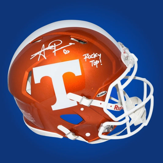 Autographed Tennessee Volunteers full size Authentic Helmet signed by Alvin Kamara, presented on a white background. SportsMarkets memorabilia image.