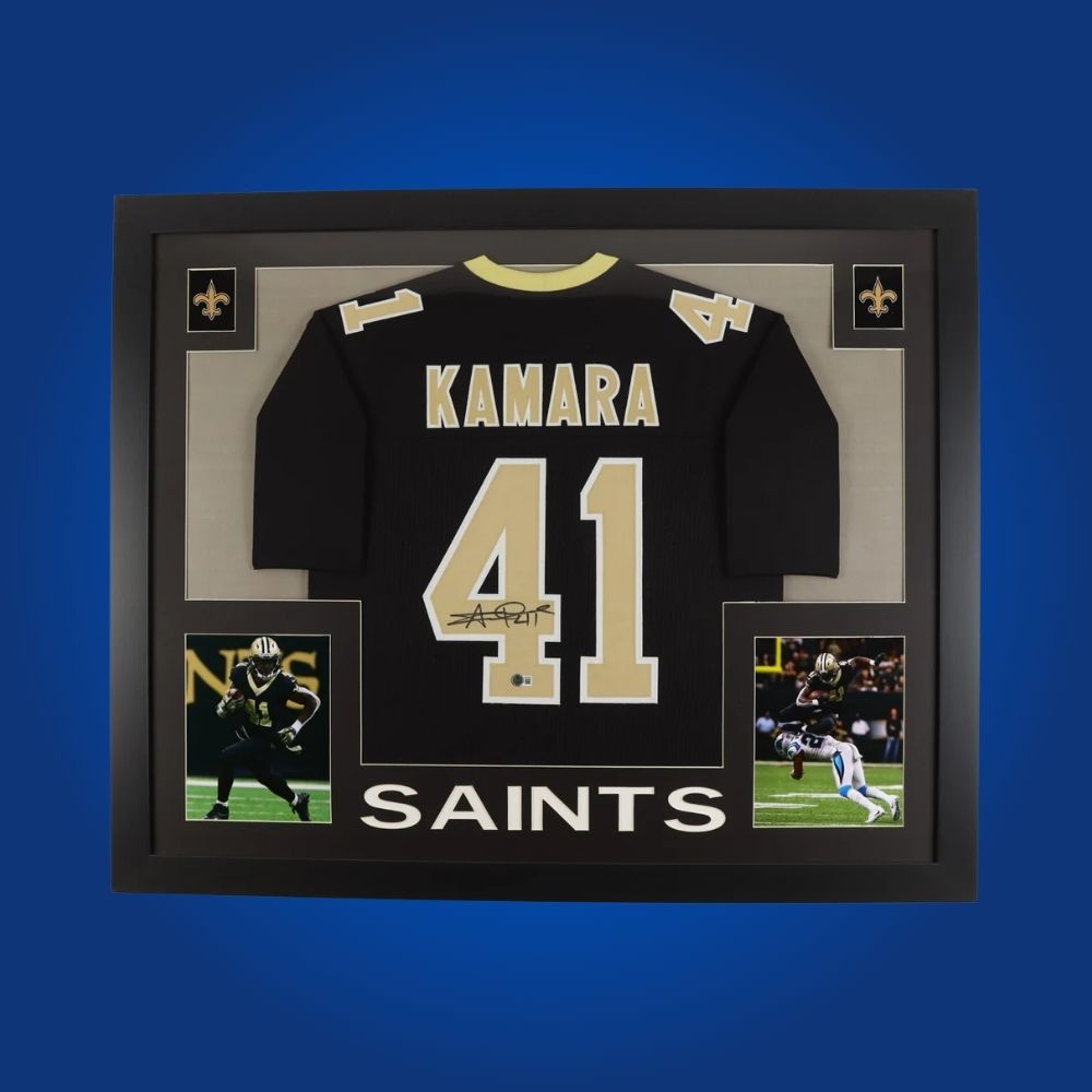 Autographed New Orleans Saints custom jersey by Alvin Kamara with Certificate of Authenticity.