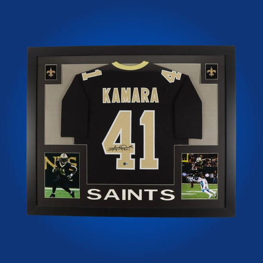 Autographed New Orleans Saints custom jersey by Alvin Kamara with Certificate of Authenticity.