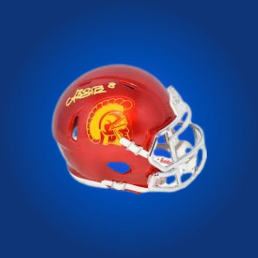 Amon-Ra St. Brown signed USC Trojans mini helmet—exciting collectible for USC fans and St. Brown collectors.