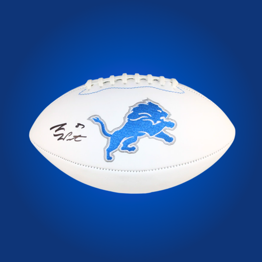 Amon St. Brown signed Detroit Lions logo football with his authentic signature, ideal for Lions supporters and NFL memorabilia collectors.