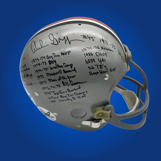 Autographed Ohio State Buckeyes full size Authentic Helmet signed by Archie Griffin, photographed on a white display background. SportsMarkets collectible image.