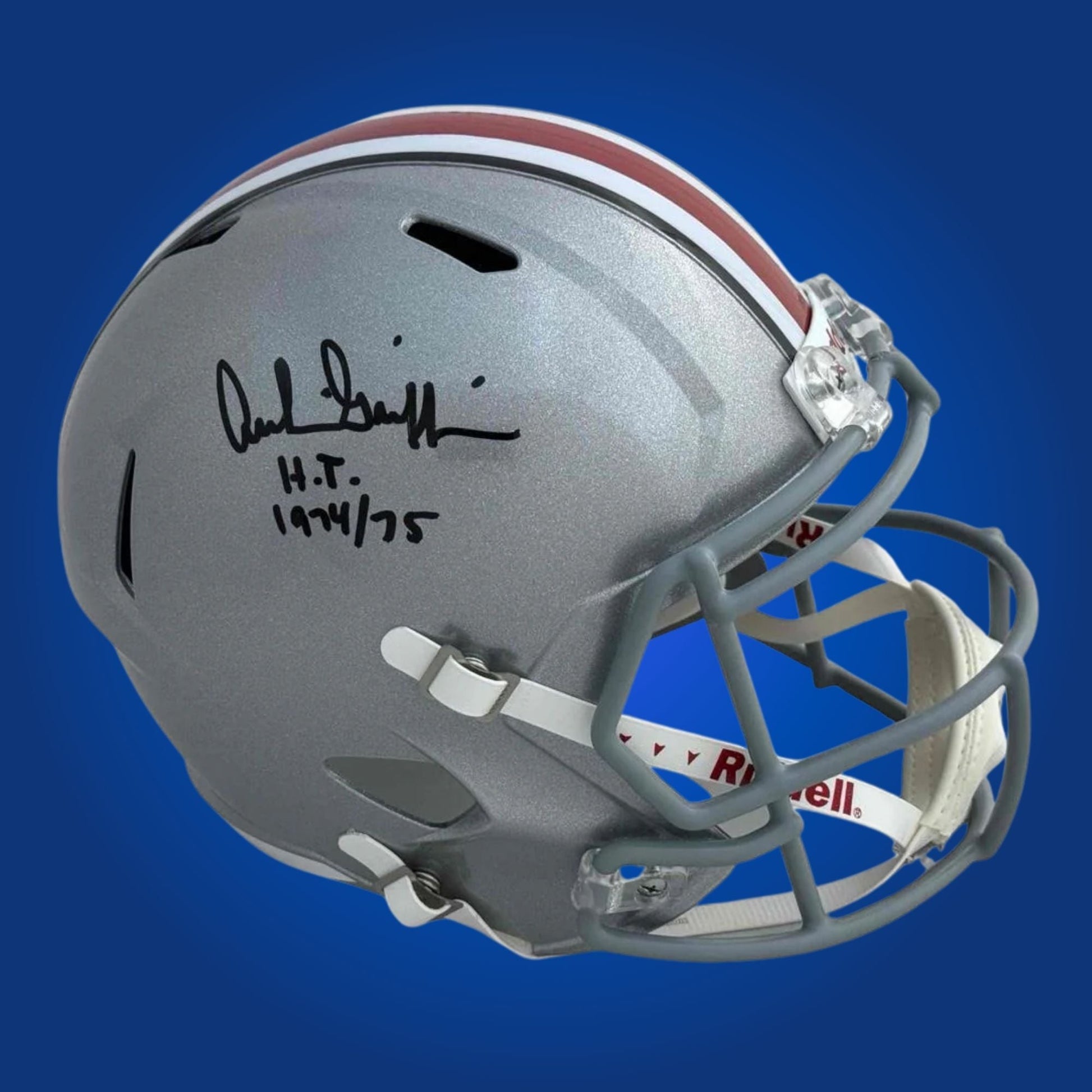 Autographed Ohio State Buckeyes full size replica helmet signed by Archie Griffin, photographed on a white display background. SportsMarkets collectible image.