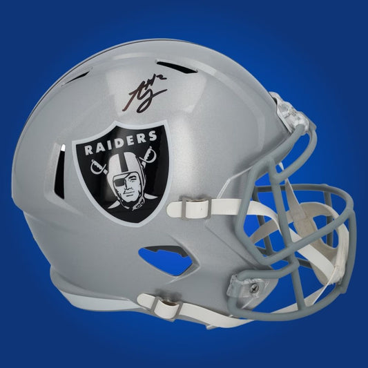 Ashton Geanty, signed Las Vegas Raiders silver SpeedFlex replica helmet