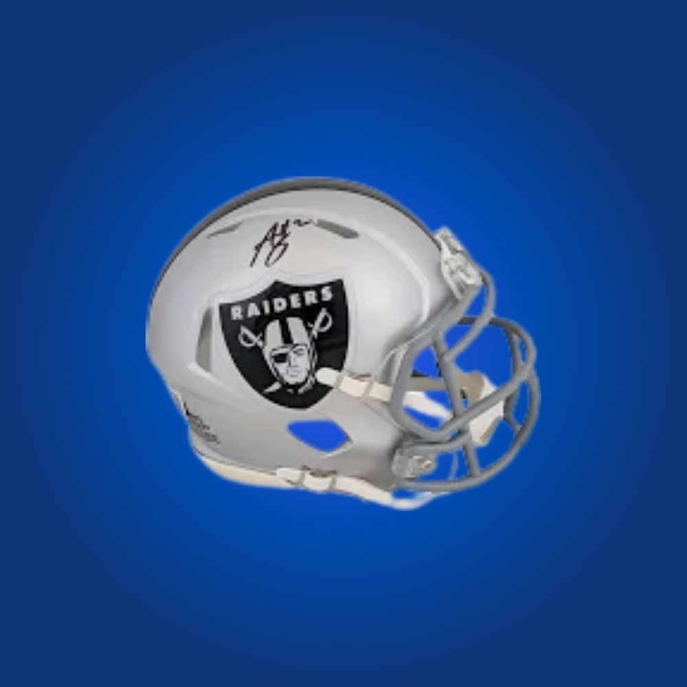 Las Vegas Raiders Silver Speed Mini Helmet signed by Ashton Geanty, Certificate of Authenticity included