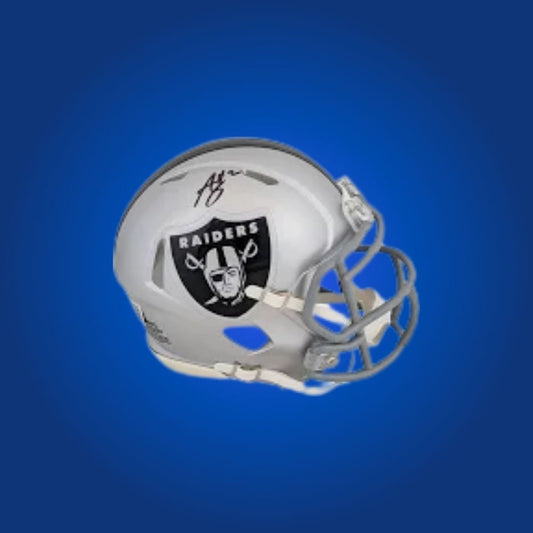 Las Vegas Raiders Silver Speed Mini Helmet signed by Ashton Geanty, Certificate of Authenticity included