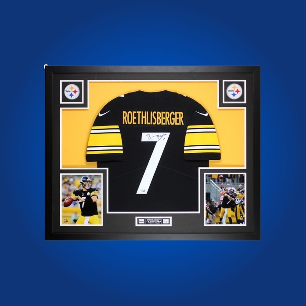 Autographed Pittsburgh Steelers custom jersey by Ben Roethlisberger with Certificate of Authenticity.