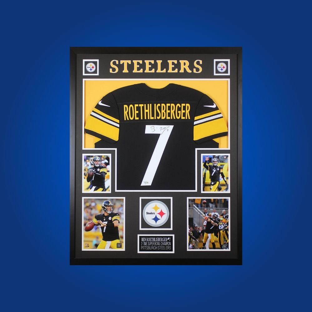 Autographed Pittsburgh Steelers custom jersey by Ben Roethlisberger with Certificate of Authenticity.