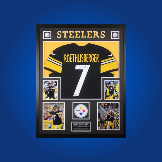 Autographed Pittsburgh Steelers custom jersey by Ben Roethlisberger with Certificate of Authenticity.
