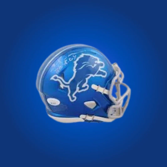 Detroit Lions Blue Flash Speed Mini Helmet autographed by Billy Simms, Certificate of Authenticity included