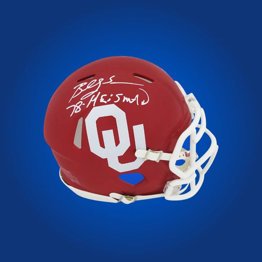 Billy Sims signed Oklahoma Sooners mini helmet—perfect for Sooners fans and Sims memorabilia enthusiasts.