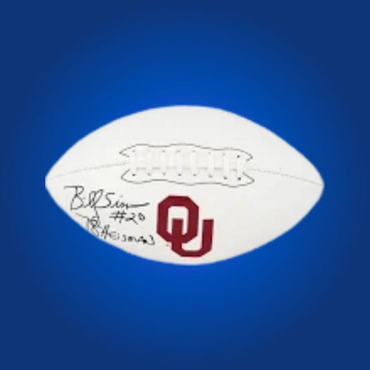 Billy Sims autographed Oklahoma Sooners white logo football, must-have collectible for Oklahoma fans and memorabilia collectors.
