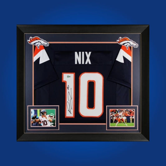 Framed Denver Broncos jersey signed by Bo Nix with Certificate of Authenticity