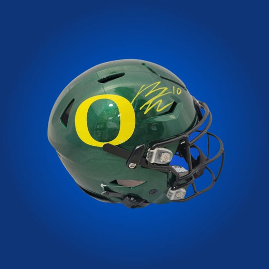 Autographed Oregon Ducks full size Authentic Helmet signed by Bo Nix, presented against a white background. SportsMarkets official product image.