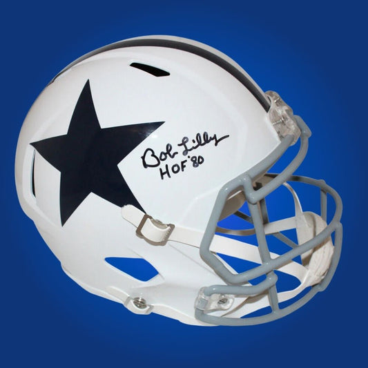 Bob Lilly  Signed Dallas Cowboys 1960-63  HOF White Speed Replica Helmet
