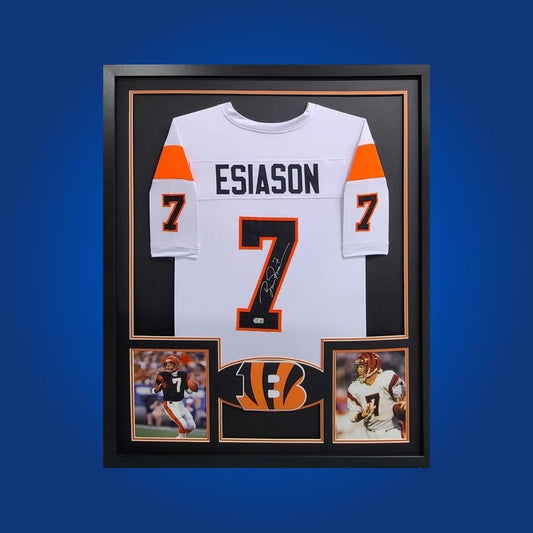 Boomer Esiason Signed Fyll Framed Custom Cincinnati Bengals jersey