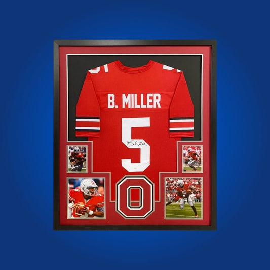 Braxton Miller Signed Full Framed Custom Ohio State Buckeyes Jersey – autographed memorabilia, dynamic playmaker collectible, must-have for Buckeyes enthusiasts.