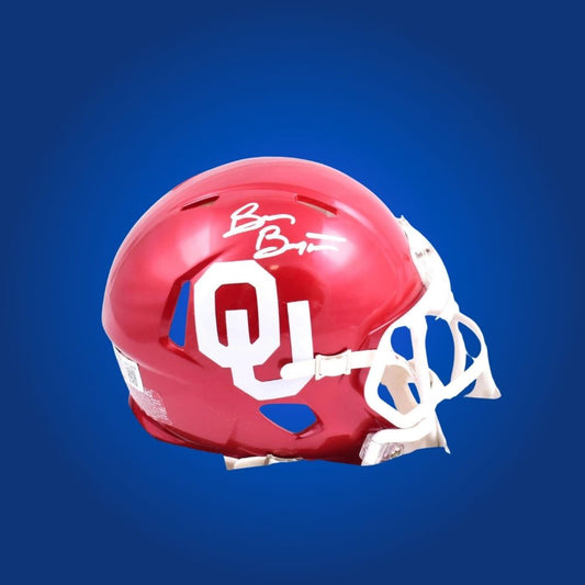 Brian Bosworth signed Oklahoma Sooners mini helmet—unique collectible for Sooners fans and Bosworth memorabilia seekers.