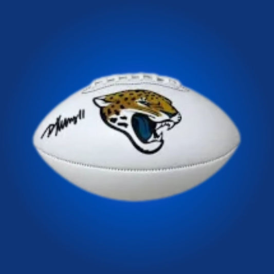 Brian Thomas Jr. signed Jacksonville Jaguars logo football, an impressive addition for memorabilia collections, authenticated and ready to display.