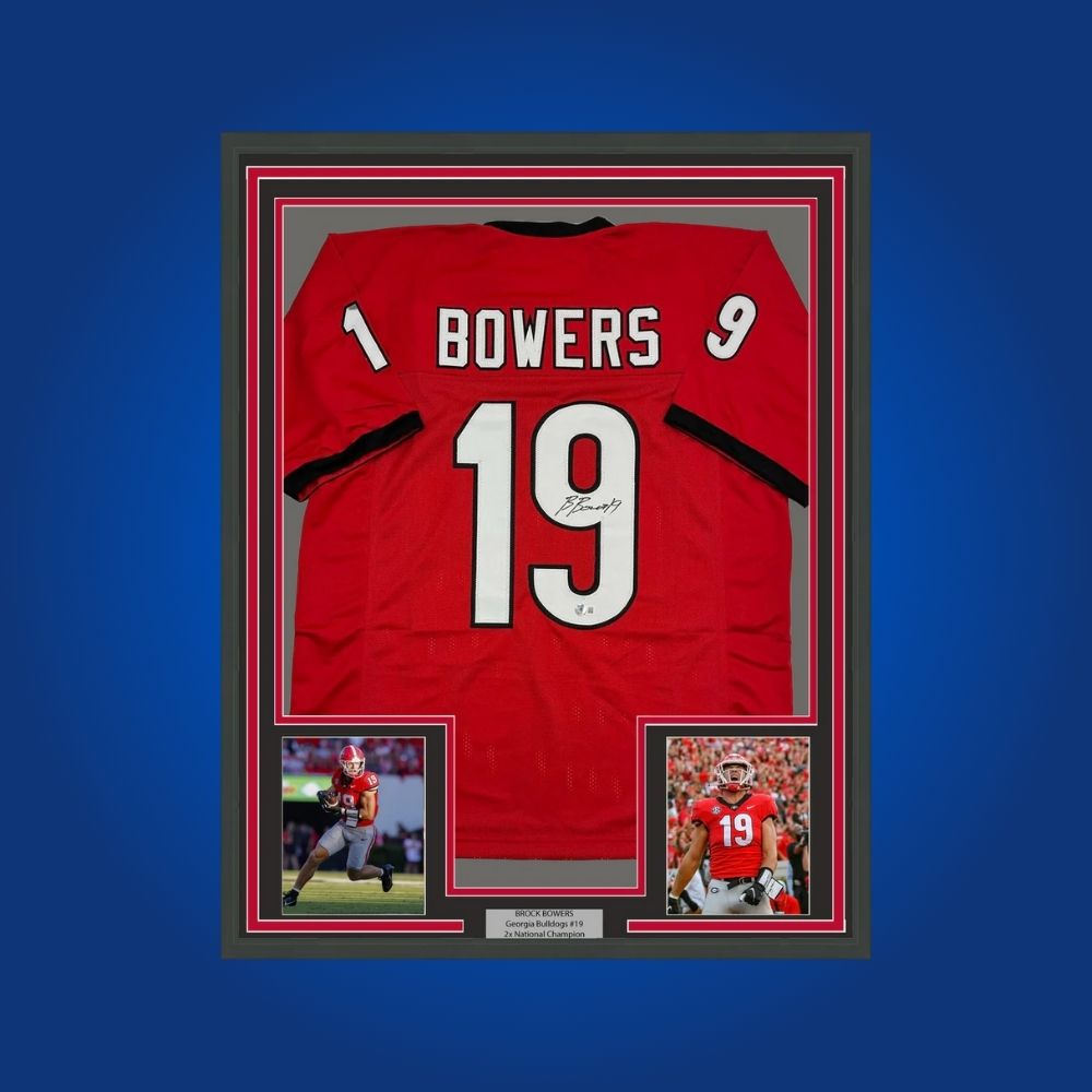 Brock Bowers Signed Full Framed Custom Georgia Bulldogs Jersey – autographed memorabilia, star tight end collectible, ideal for Georgia supporters.