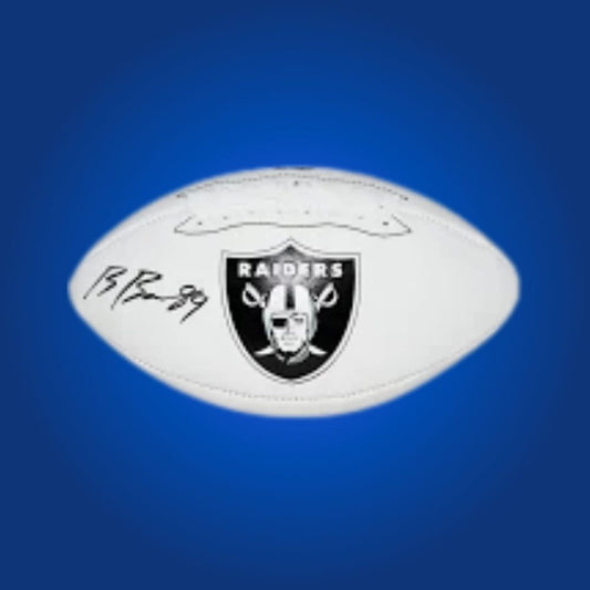 Brock Bowers signed Las Vegas Raiders logo football, a remarkable collectible for Raiders fans and memorabilia collectors, certified for authenticity.