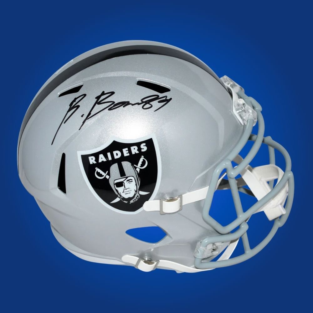 Brock Bowers, signed Las Vegas Raiders silver speed replica helmet
