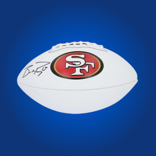 Brock Purdy signed San Francisco 49ers logo football, with his autograph, perfect for 49ers fans and collectors.