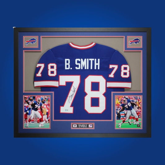 Autographed Buffalo Bills custom jersey by Jim Kelly with Certificate of Authenticity.