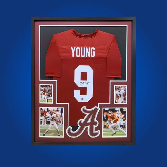 Bryce Young Signed Full Framed Custom Alabama Crimson Tide Jersey – autographed memorabilia, Alabama’s championship quarterback collectible, a must-have for Tide fans.