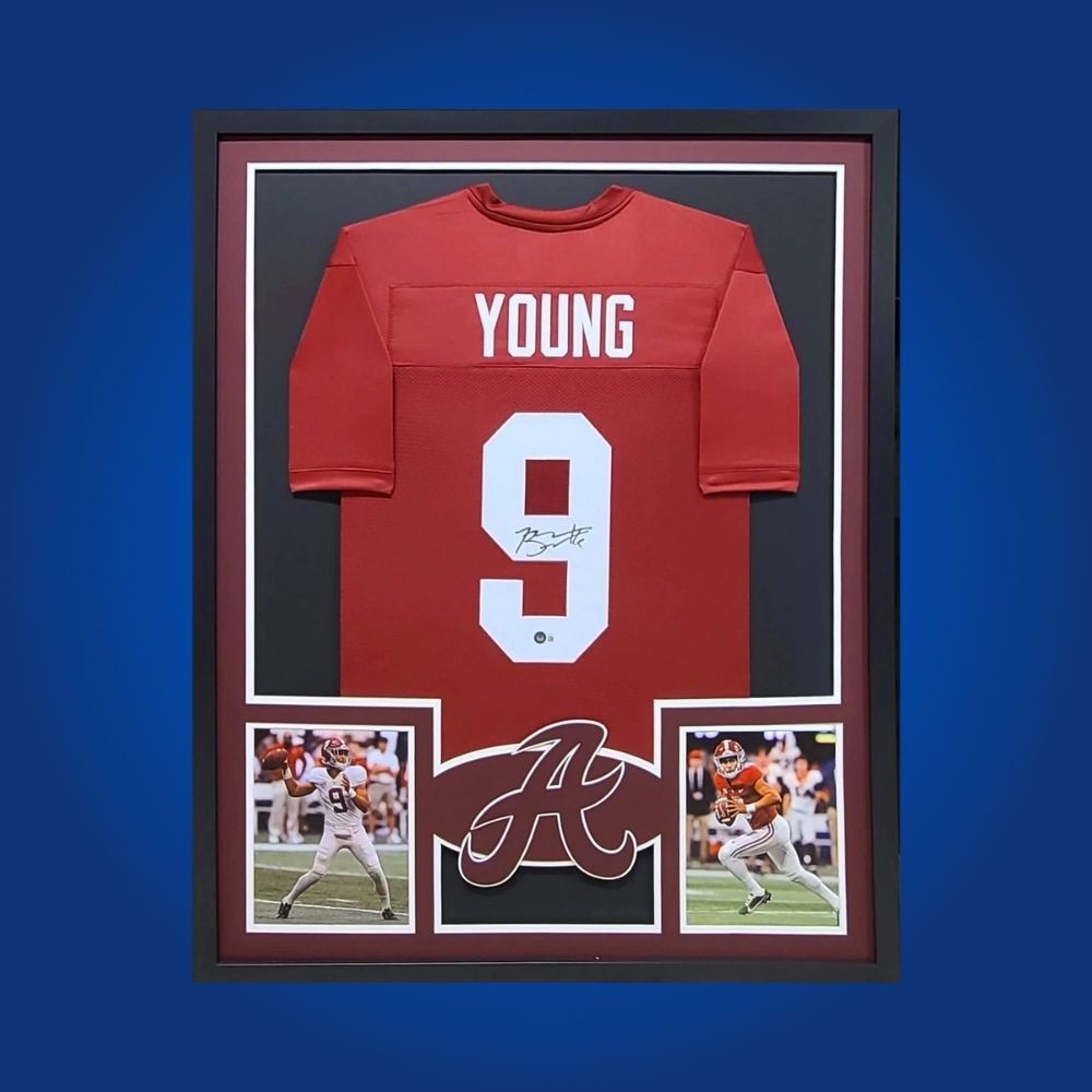 Bryce Young Signed Full Framed Custom Alabama Crimson Tide Jersey – autographed memorabilia, Alabama’s championship quarterback collectible, a must-have for Tide fans.