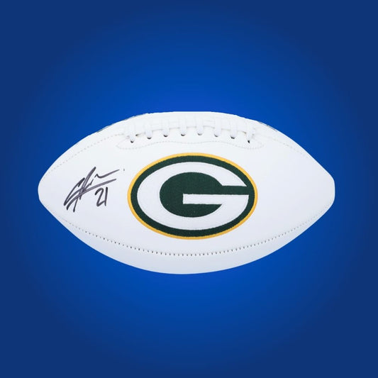 Charles Woodson signed Green Bay Packers embroidered NFL football with white panels and logo, includes Certificate of Authenticity and hologram