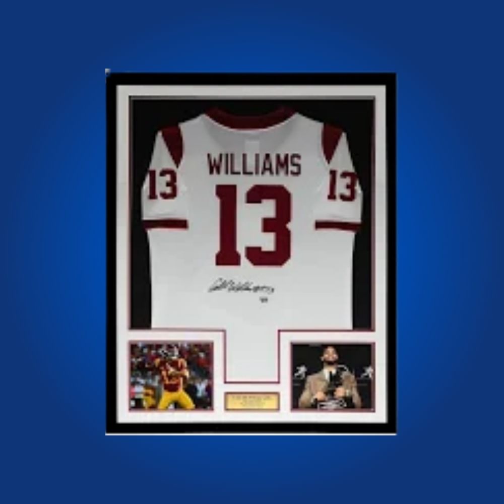 Caleb Williams Signed Full Framed Custom USC Trojans Jersey – autographed memorabilia, Heisman-winning quarterback collectible, future NFL star, a must-have for USC fans.