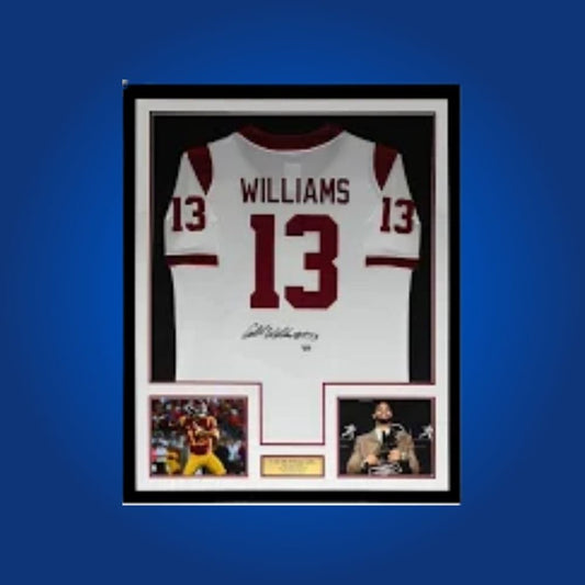 Caleb Williams Signed Full Framed Custom USC Trojans Jersey – autographed memorabilia, Heisman-winning quarterback collectible, future NFL star, a must-have for USC fans.