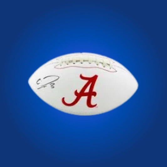 Calvin Ridley autographed Alabama Crimson Tide white logo football, great for Alabama collectors and loyal fans.