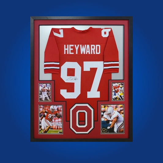 Cam Heyward Signed Full Framed Custom Ohio State Buckeyes Jersey – autographed memorabilia, All-Pro defensive lineman collectible, essential for Buckeyes fans.