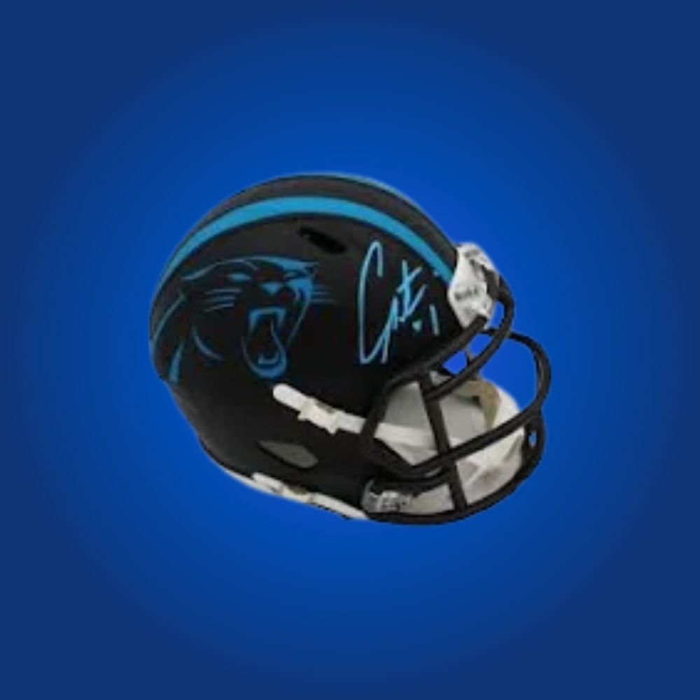 Carolina Panthers Alt Black Speed Mini Helmet signed by Cam Newton, Certificate of Authenticity included