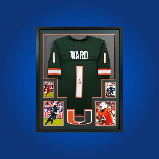 Cam Ward Signed Full Framed Custom Miami Hurricanes Jersey – autographed memorabilia, standout quarterback collectible, ideal for Hurricanes fans.