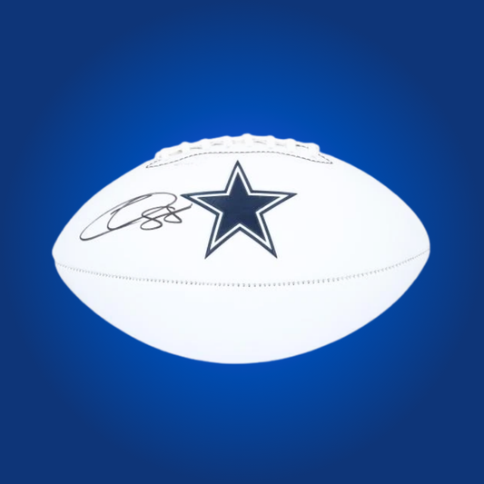 CeeDee Lamb signed Dallas Cowboys logo football, showcasing his autograph, great for Cowboys supporters.