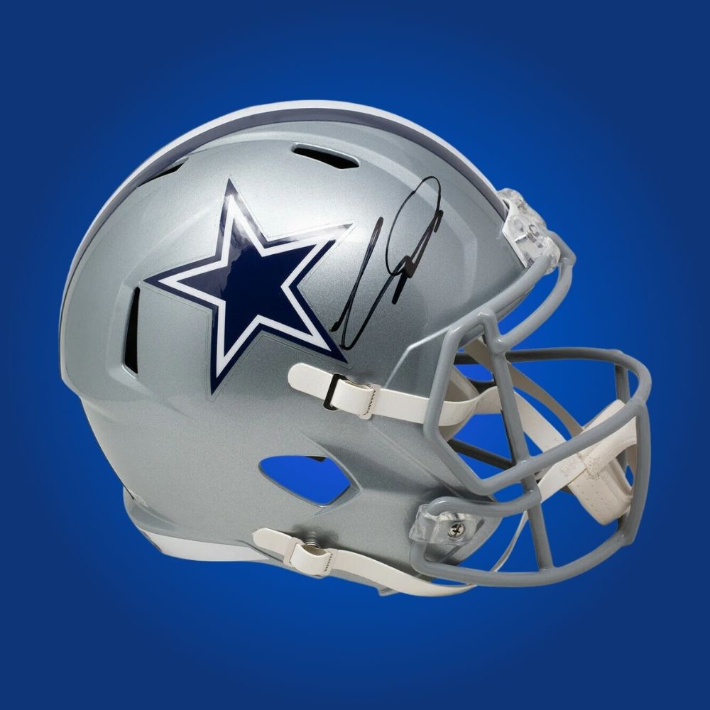 CeeDee Lamb signed Dallas Cowboys silver speed replica helmet
