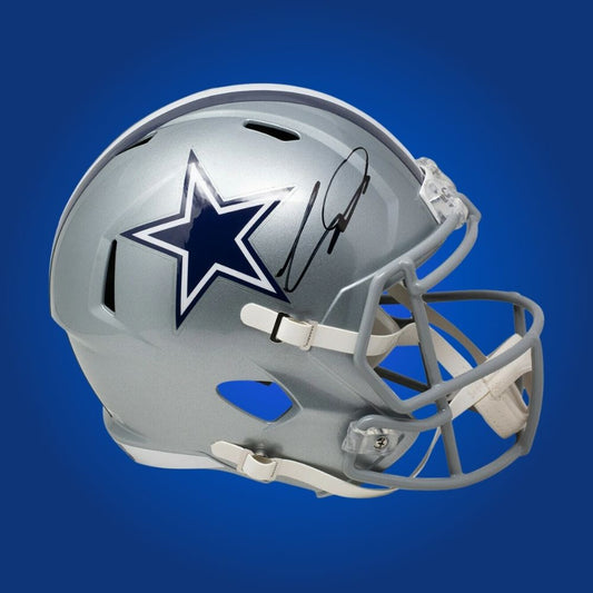 CeeDee Lamb signed Dallas Cowboys silver speed replica helmet