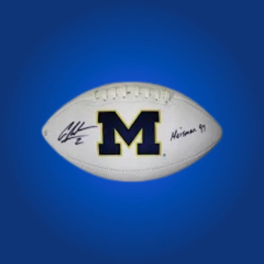 Charles Woodson autographed Michigan Wolverines white logo football, premium memorabilia for Wolverines fans and sports collectors.