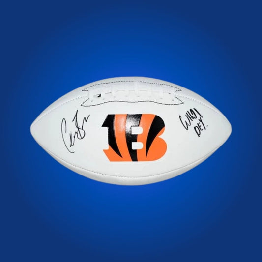 Chase Brown signed Cincinnati Bengals logo football, a standout collectible for Bengals fans, certificate of authenticity included.