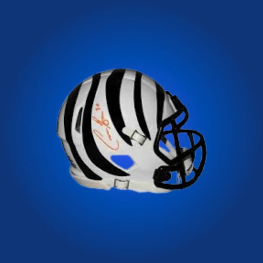 Cincinnati Bengals White Speed Mini Helmet autographed by Chase Brown, Certificate of Authenticity included
