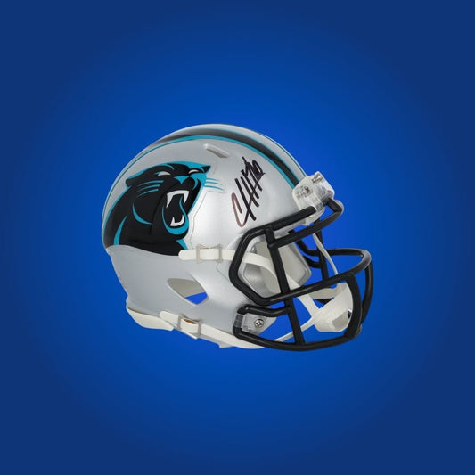 Carolina Panthers Silver Speed Mini Helmet signed by Chuba Hubbard, Certificate of Authenticity included