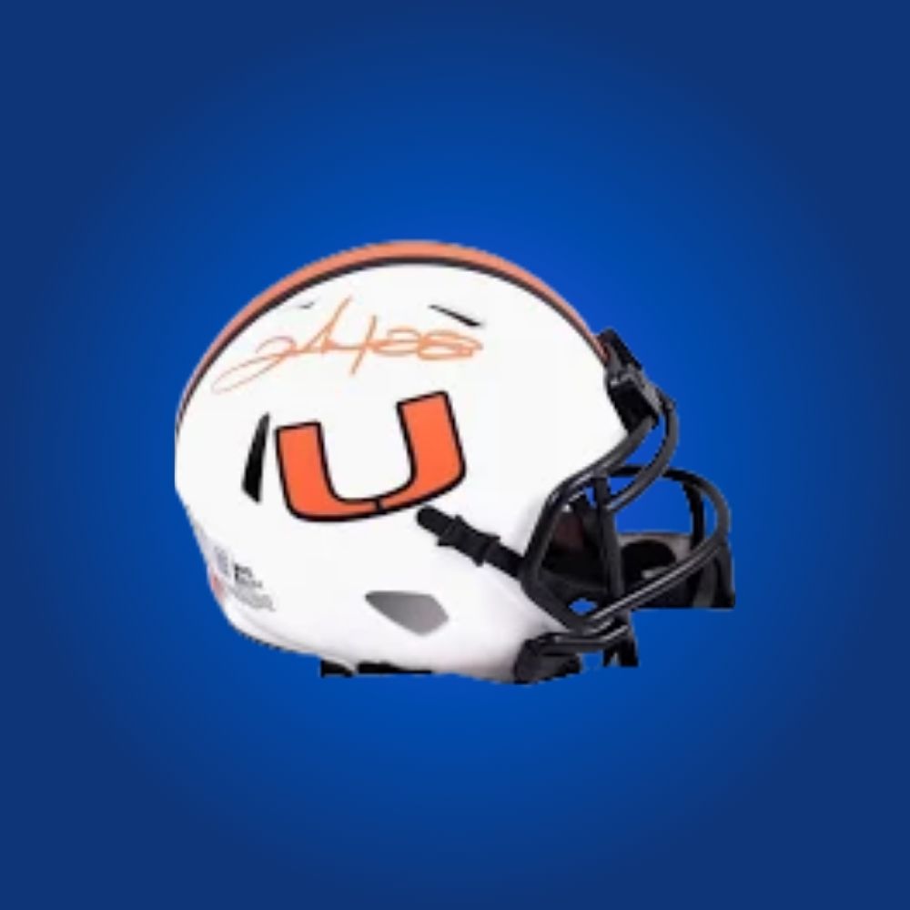 Clinton Portis signed Miami Hurricanes mini helmet—unique collectible for Miami fans and Portis memorabilia collectors.
