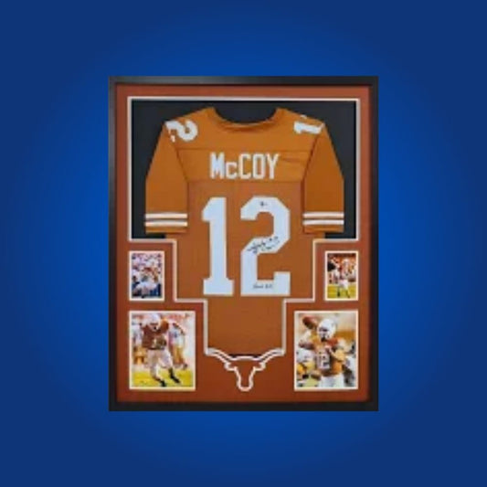 Colt McCoy Signed Full Framed Custom Texas Longhorns Jersey – autographed memorabilia, record-setting quarterback collectible, a must-have for Longhorns enthusiasts.
