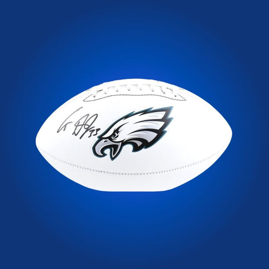 Cooper Dejean autographed Philadelphia Eagles logo football, featuring team logo and rookie signature.